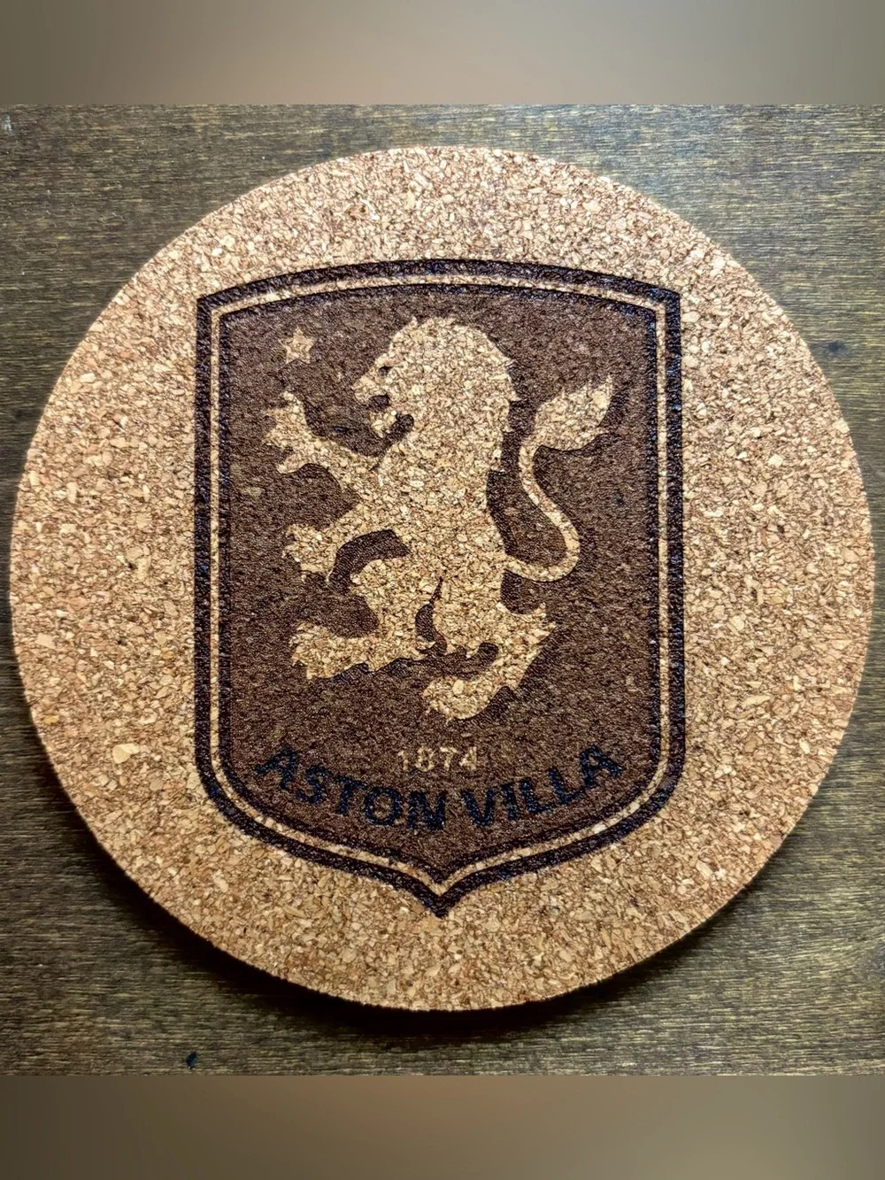 Aston Villa Logo Laser Engraved Cork Coasters Bundle of 4